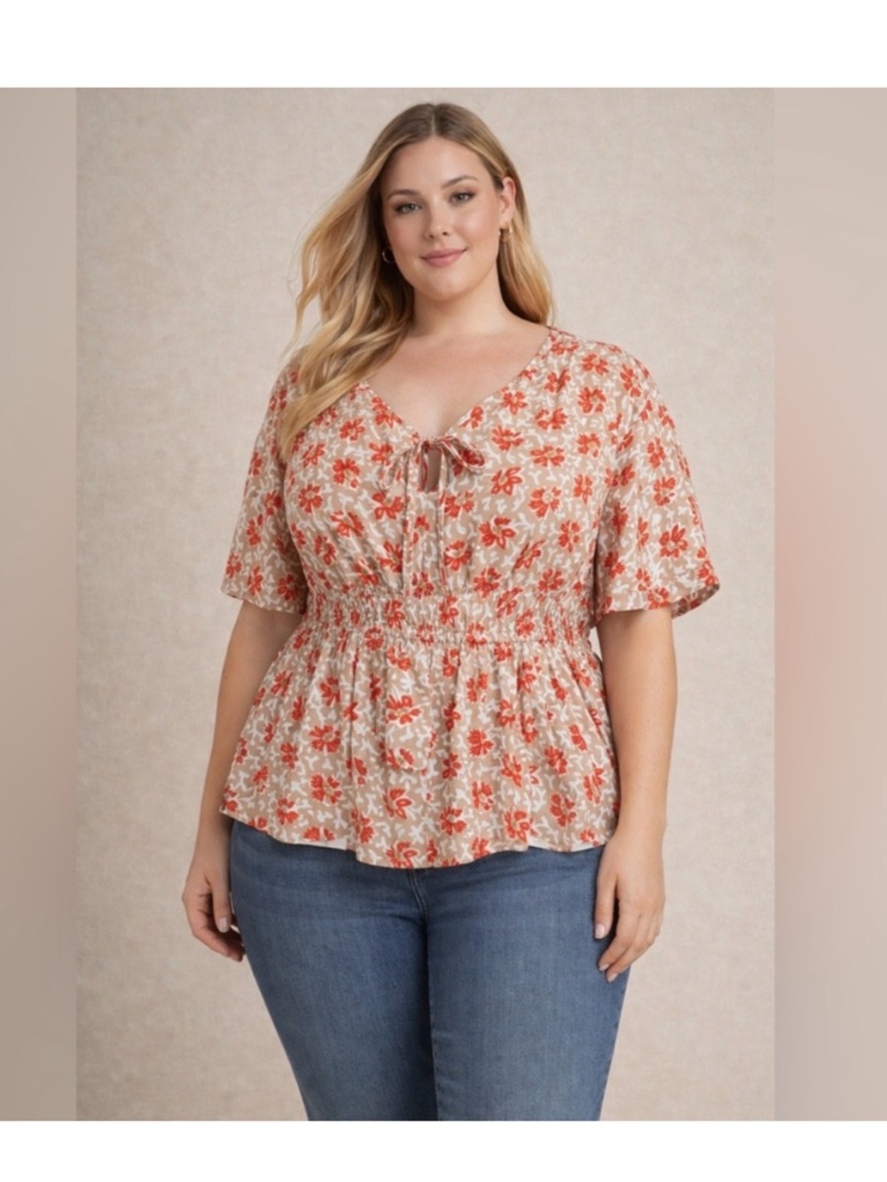 Joie Renae Floral Peplum Blouse NWT Retro Print Short Sleeve Size 1X